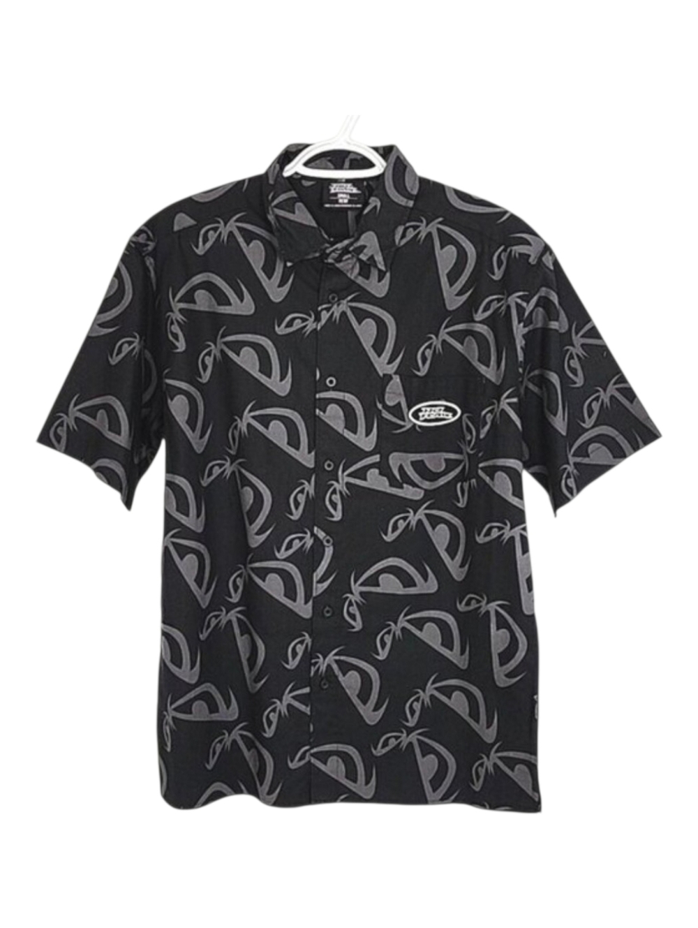 NWT No Fear Men's Black Grey Button Up Short Sleeves Cotton Shirt Size Small